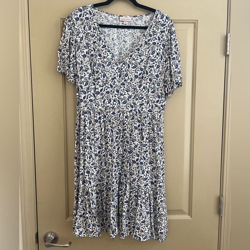 Knox Rose Blue Floral Ruffle A-Line Dress